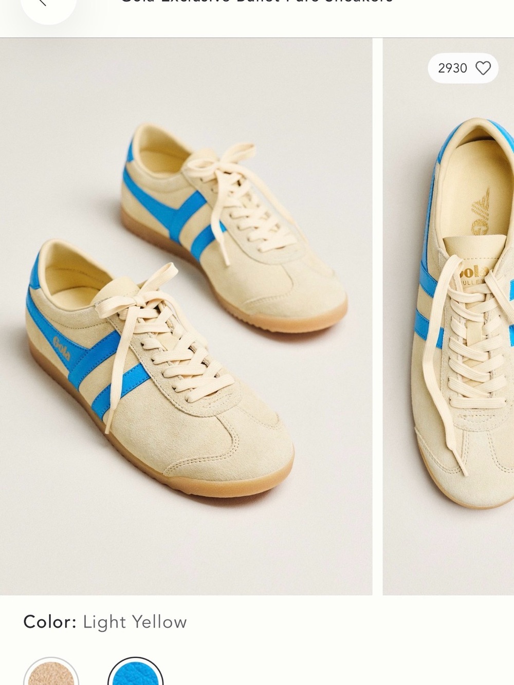 Gola Light Yellow Suede Sneakers with Blue Stripes